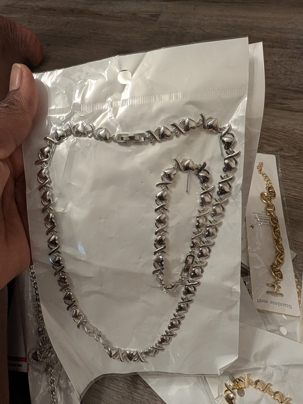 Silver Women's Link Necklace and Bracelet Set